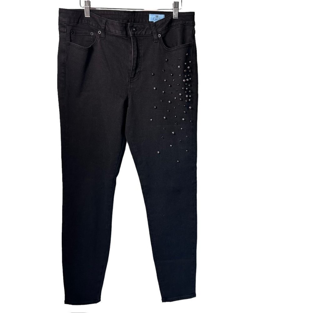 CeCe Women's Black Jeans with Pearl and Jewel Embellishments Size 14 NWOT